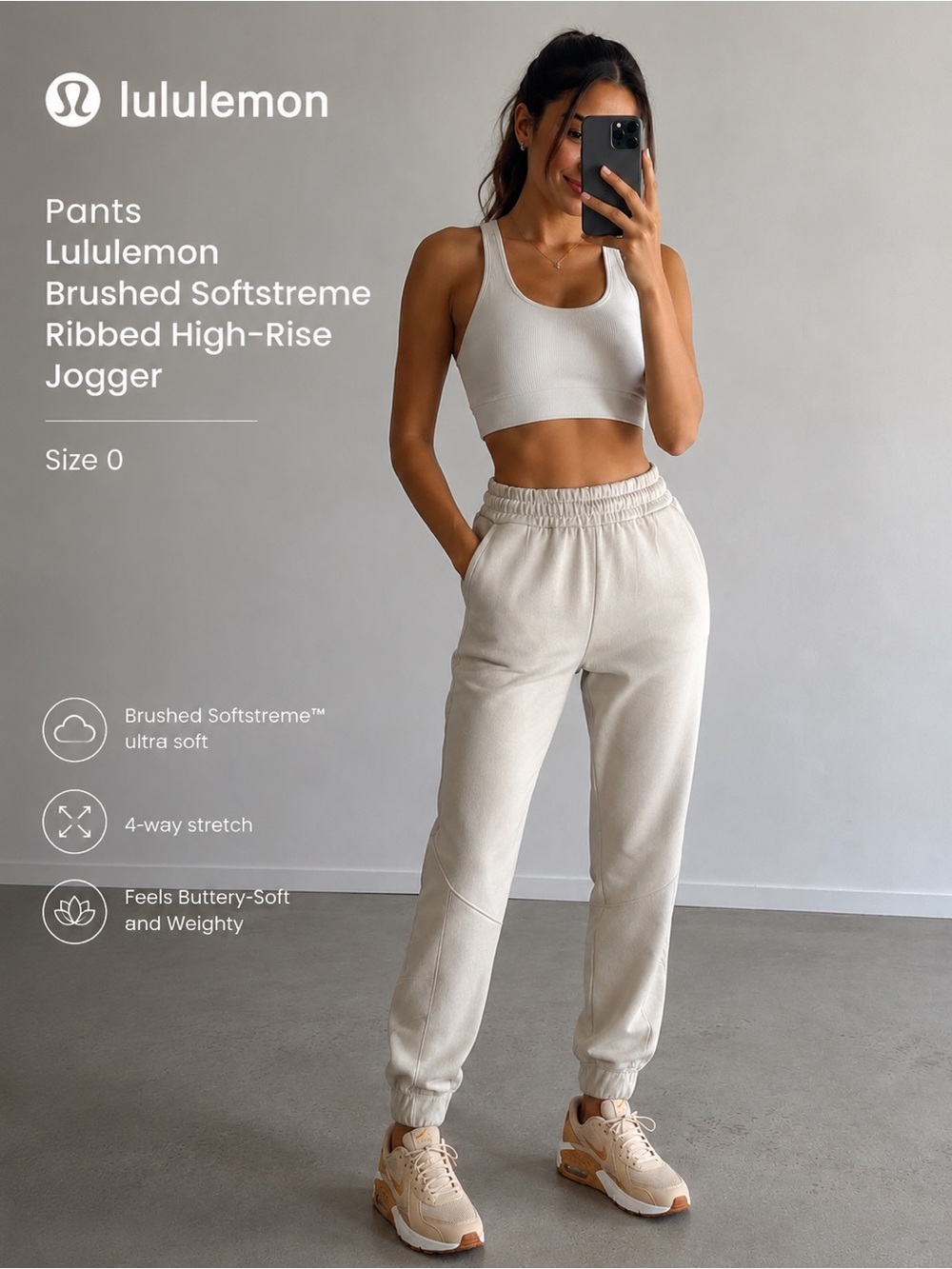 NWOT Lululemon Brushed Softstreme Ribbed HR Jogger White Opal 0
